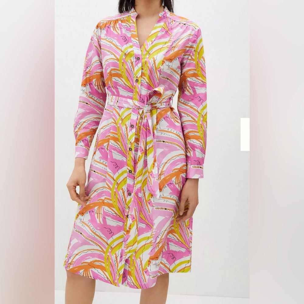 Vera for Anthropologie Confetti Pink Midi Shirt Dress Cotton Size Medium